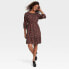 Фото #1 товара Women's Long Sleeve A-Line Dress - Knox Rose Dark Brown Leopard Print XS