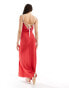 Фото #3 товара ASOS DESIGN Tall linen slip dress with contrast binding in cherry red