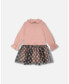 ფოტო #3 პროდუქტის Girl Bi-Material Mock Neck Dress With Long Puffy Sleeves Pink Stylish Plaid - Child