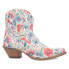 Фото #1 товара Dingo Pixie Rose Floral Leather Snip Toe Cowboy Booties Womens White Casual Boot