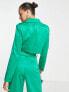 Extro & Vert boxy cropped blazer in emerald satin co-ord