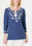 Charter Club Women's Cotton Embroidered Tunic Top Weathered Indigo M
