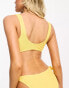 & Other Stories crinkle tie front triangle bikini top in yellow