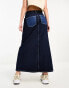 River Island patchwork denim maxi skirt in blue