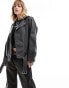 ONLY faux leather oversized jacket in washed black