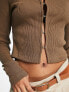 Weekday Coralie hook and eye ribbed cardigan in brown