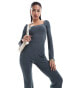 Fashionkilla super-soft off square neck long sleeve unitard in charcoal Черный, 32 - фото #4