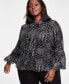 ფოტო #3 პროდუქტის Plus Size Printed Tie-Neck Blouse