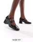 Glamorous Wide Fit heeled mary janes in black patent