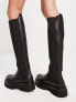 NA-KD leather chunky knee boots in black