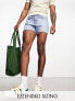 ASOS DESIGN slim shorter length ripped denim shorts in light blue wash