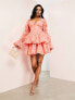 Фото #1 товара ASOS LUXE structured mini dress in embroidered organza with tiered sleeve in peach