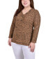 Plus Size Long Sleeve Ribbed Henley Коричневый, 1X - фото #1