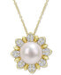 ფოტო #1 პროდუქტის Cultured Freshwater Pearl (8-1/2mm) & White Topaz (1 ct. t.w.) Flower 18" Pendant Necklace in Gold-Tone Plated Sterling Silver