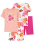 Фото #5 товара Kid 4-Piece Floral 100% Snug Fit Cotton Pajamas 5