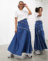 ASOS EDITION denim a-line maxi skirt with frayed detail in blue BLAU, 32 - фото #1