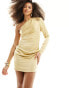 Фото #2 товара ASOS DESIGN satin one sleeve ruched mini dress in gold