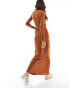 ASOS DESIGN co-ord textured mesh ruched maxi skirt in rust Красный, M - EU 40-42 - фото #4