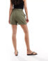 Фото #2 товара JDY paperbag tie waist linen short in khaki