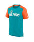 Men's Heathered Aqua, Heathered Orange Miami Dolphins Color Block Team Name T-shirt