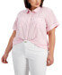 Фото #1 товара Plus Size Cotton Crinkled Striped Camp Shirt