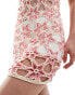 Reclaimed Vintage limited edition festival floral crochet knitted mini dress with hem in pink