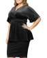 ფოტო #3 პროდუქტის Plus Size Park Avenue Velvet Peplum Top