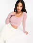 Фото #1 товара Bershka fluffy knit square neck jumper in pale pink