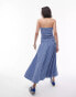 Фото #3 товара Topshop shirring check bandeau maxi dress in blue