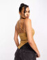 Фото #2 товара ASOS DESIGN lace texture bandeau top with strap and split asymmetric hem in camel