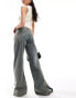 Фото #5 товара Sixth June low rise dirty wash wide leg jeans with split hem in blue