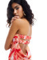 Pretty Lavish satin bandeau maxi dress in red abstract floral