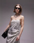 Topshop premium square neck wrap midi slip in sketch print 34 - фото #4