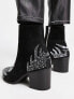 Фото #3 товара ASOS DESIGN heeled chelsea boot in black faux suede with flame diamante detail