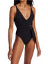 Jonathan Simkhai 299549 Women's Niya Deep V Neck One Piece Swimsuit, Black, S