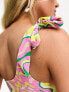 Фото #3 товара Vero Moda tie one shoulder swimsuit in pink swirl print