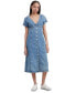 Women's Short Sleeve Button-Front Denim Midi Dress Синий, S - фото #1