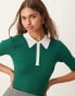 Фото #3 товара YAS contrast collar knitted polo in green