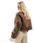 ASOS DESIGN top collar shearling jacket in hazelnut