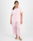 Фото #4 товара Plus Size 2-Pc. Cotton Floral Cropped Pajamas Set, Created for Macy's