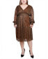 ფოტო #1 პროდუქტის Plus Size Long Sleeve Plisse Mesh Dress