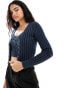 Фото #1 товара Calvin Klein Jeans Slim Plated Cotton Cardigan in Ink with CK Black