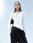 Фото #1 товара ASOS DESIGN cotton crew neck long sleeve top with shoulder pads in white