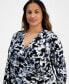 ფოტო #3 პროდუქტის Plus Size Floral-Print Faux-Wrap Top