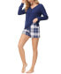 Women's 2 Piece Printed Long Sleeve Henley Top with Shorts Pajama Set