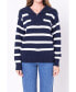 Women's Striped Knit Zip Pullover Sweater