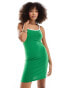 Фото #1 товара Pieces Sport Core mini dress with contrast trim in green and white