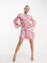 Фото #1 товара Flounce London shift mini dress with bell sleeves in mixed heart print