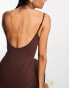 Stradivarius second skin cami maxi dress in bitter chocolate Коричневый, XL - фото #3