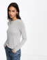 Фото #1 товара ASOS DESIGN fine knit long sleeve crew neck top in grey marl